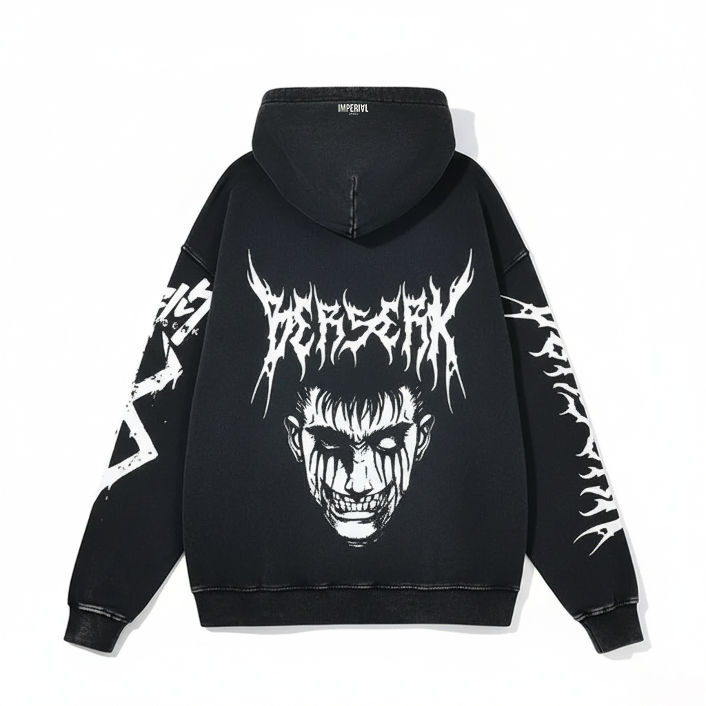 Berserk "RAGE" Hoodie White Print