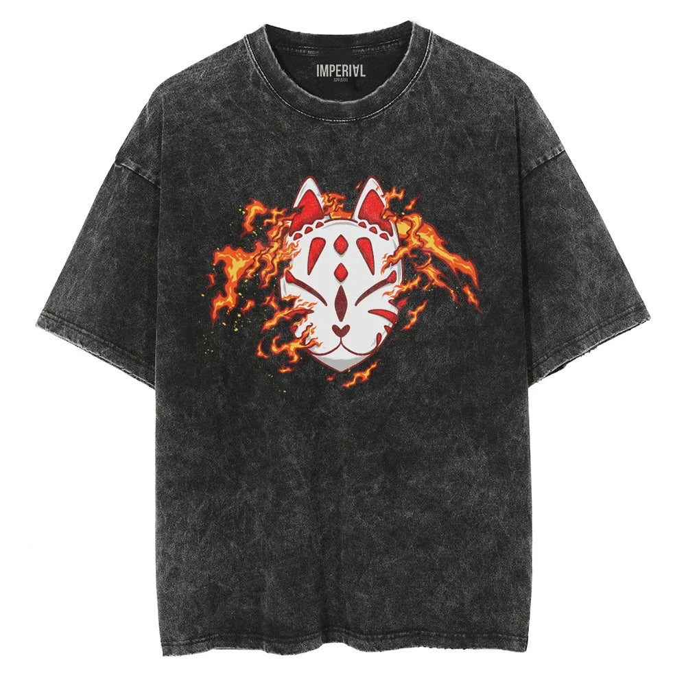 Kitsune Mask "FIRE BREATHING" Vintage T Shirt